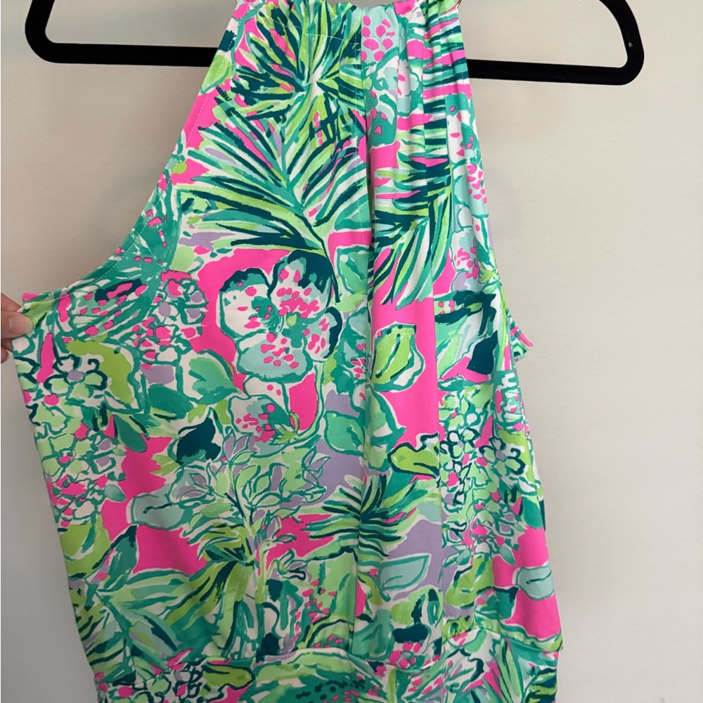 Lilly Pulitzer Pink & Green Tropical Halter Shell with Chain Neck - Picture 7 of 7